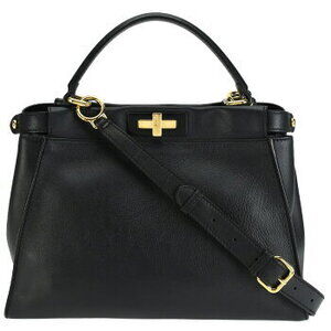 Fendi Peekaboo Regular Handbag Shoulder Bag Leather Black Crossbody
